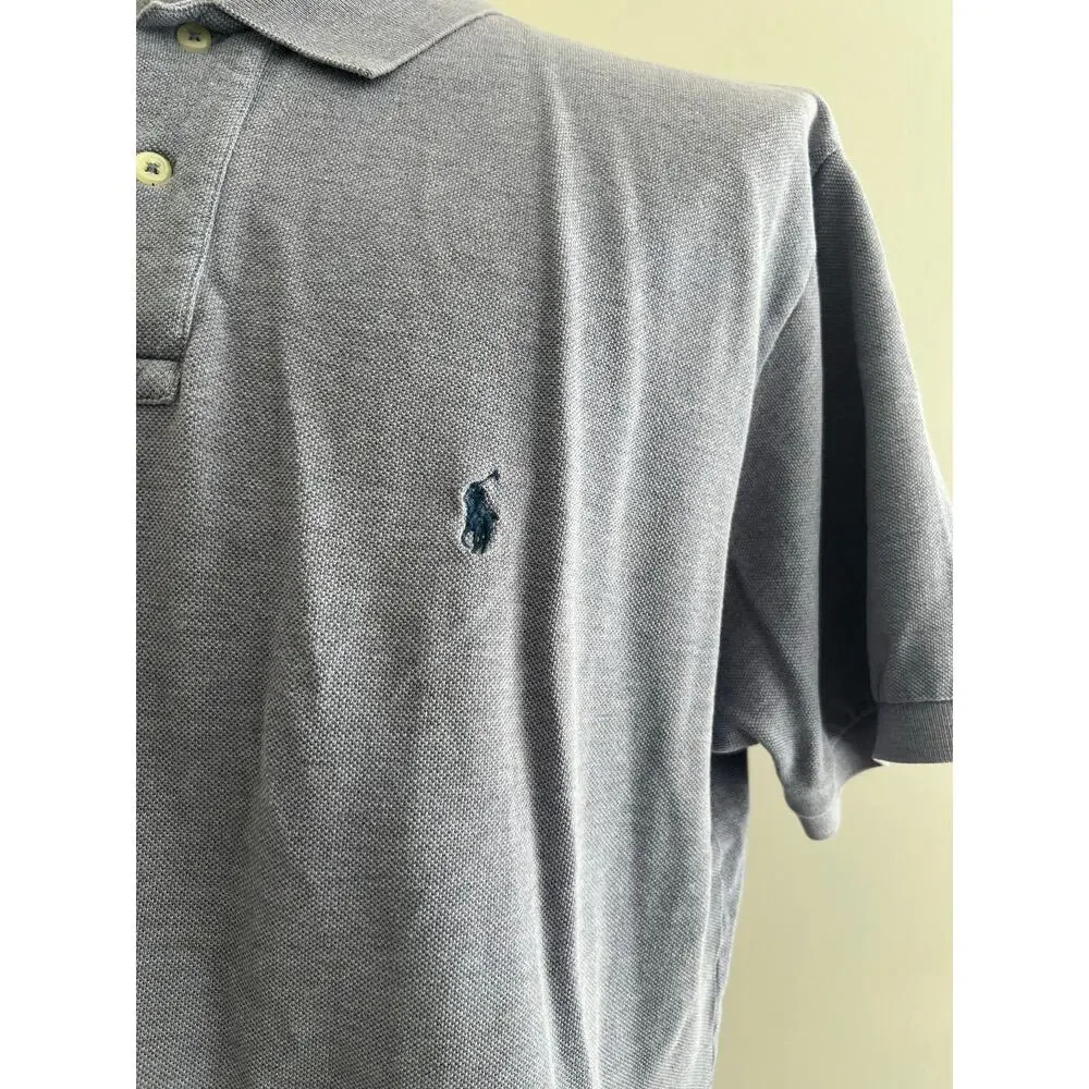 Polo Ralph Lauren 100% Pique Cotton Collared Shirt Slate Blue Size Large SG